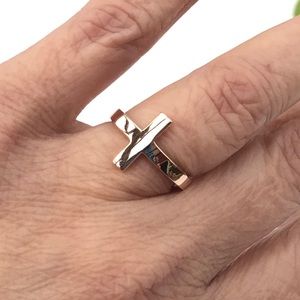 Rose Gold Sideway Cross Sterling Silver Ring